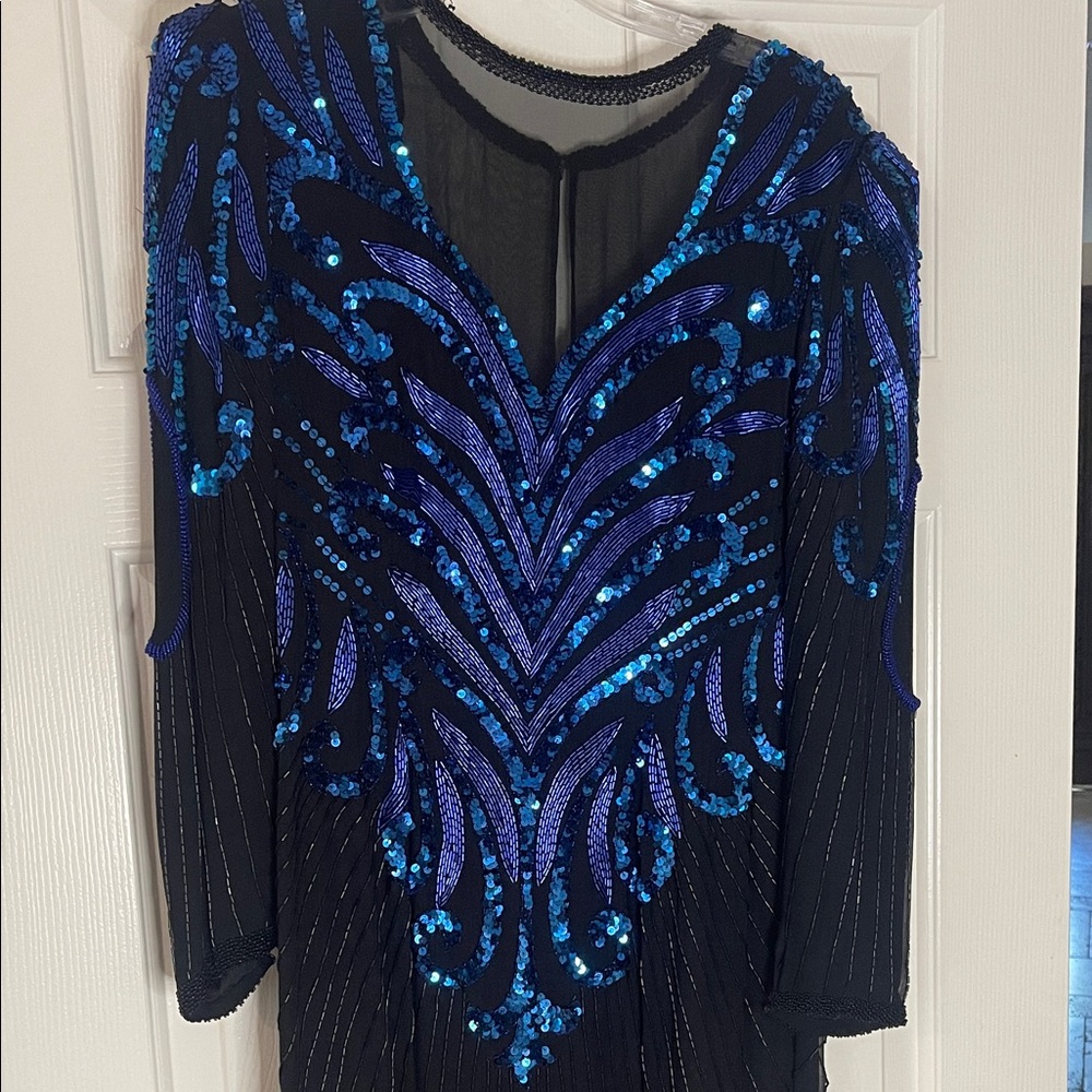 A.J. Bari Black Long Sleeve Dress with Blue Sequin Detail - Picture 2 of 14